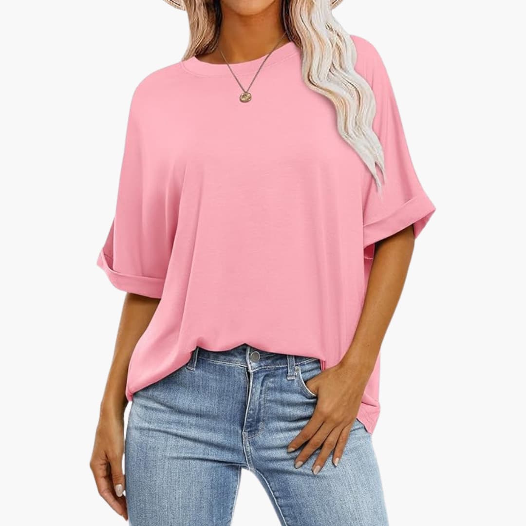 Damen Oversize T-Shirt mit Rundhals und kurzen Ärmeln