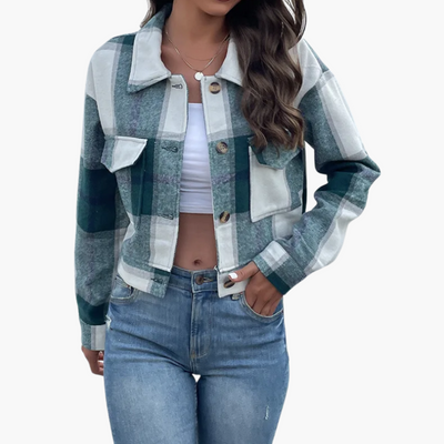 Damen Karierte Jacke mit Knopfverschluss