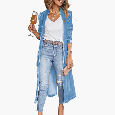 Damen Strickjacke lang mit offenem Vorderteil und langen Ärmeln