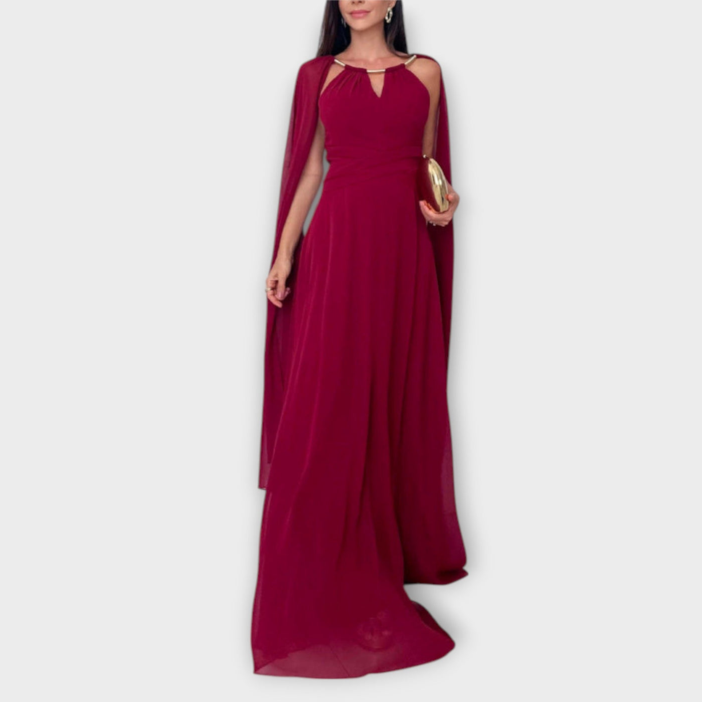 Mabel - Elegantes Maxikleid mit Cape-Ärmeln und hohem Schlitz