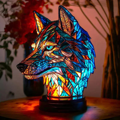 Buntglas-Wolflampe