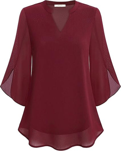 Marijana – Chiffon Bluse in A Linie Mit V-Ausschnitt