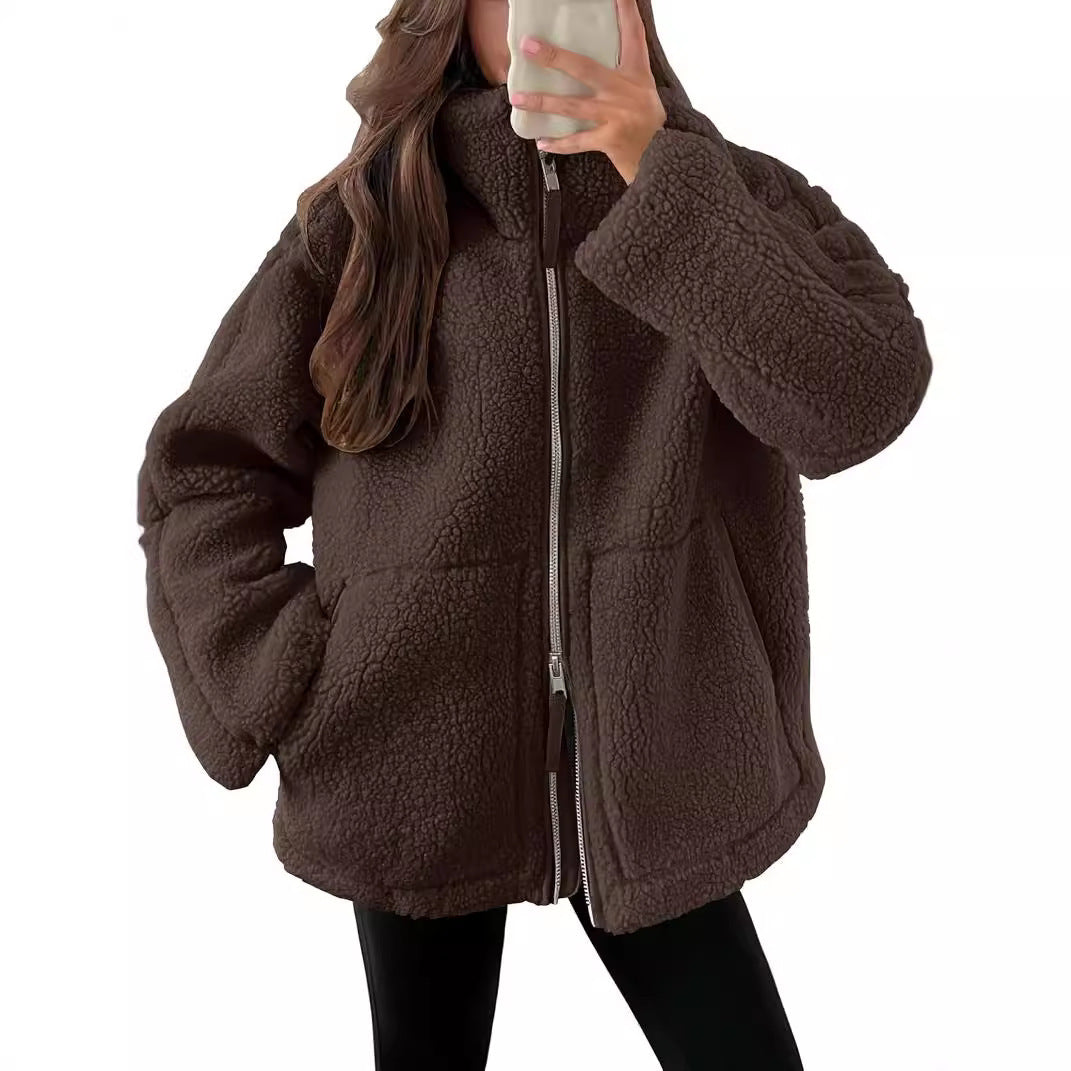 Damen Teddyjacke Mit Reißverschluss Für Winter Und Herbst