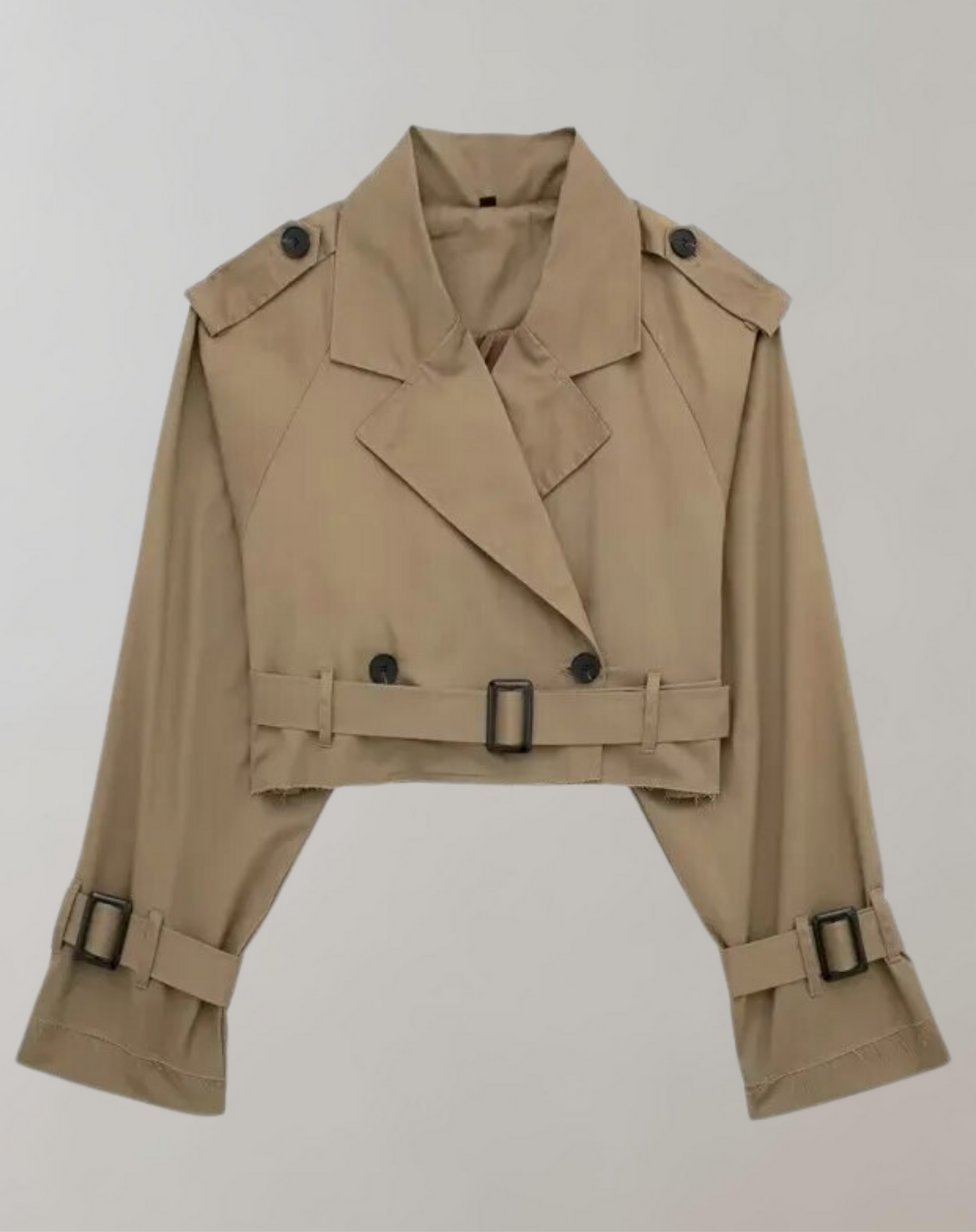 Damen Kurzer Trenchcoat Mit Gürtel Und Langen Ärmeln