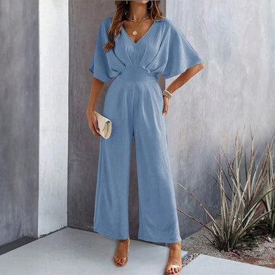 Sahari – Eleganter Damen-Jumpsuit mit V-Ausschnitt und weitem Bein