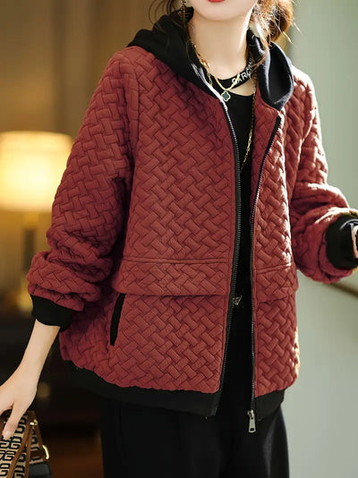Damen Steppjacke Mit Kapuze Und Strukturmuster