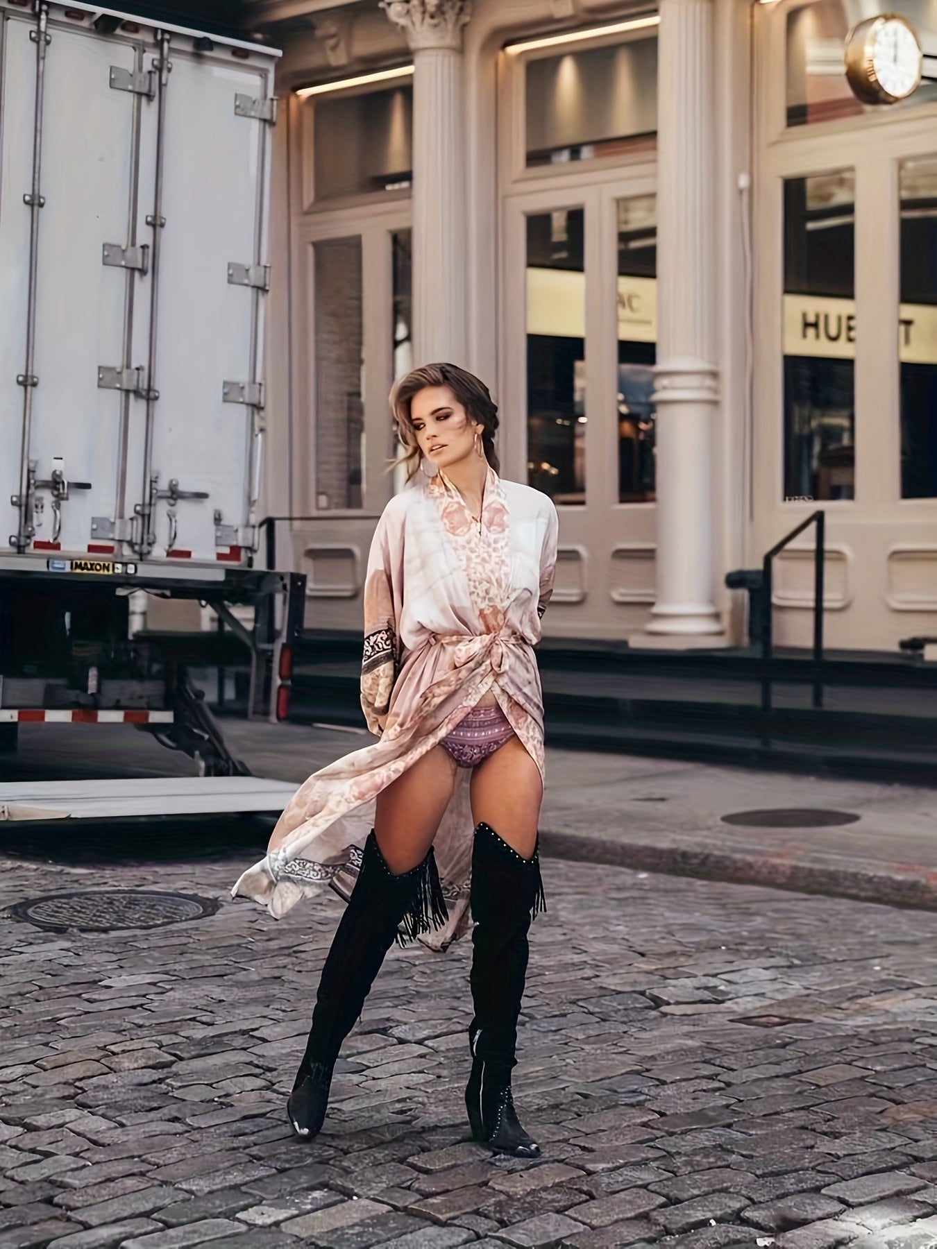 Sahari – Damen Kimono mit floralem Print und Bindegürtel