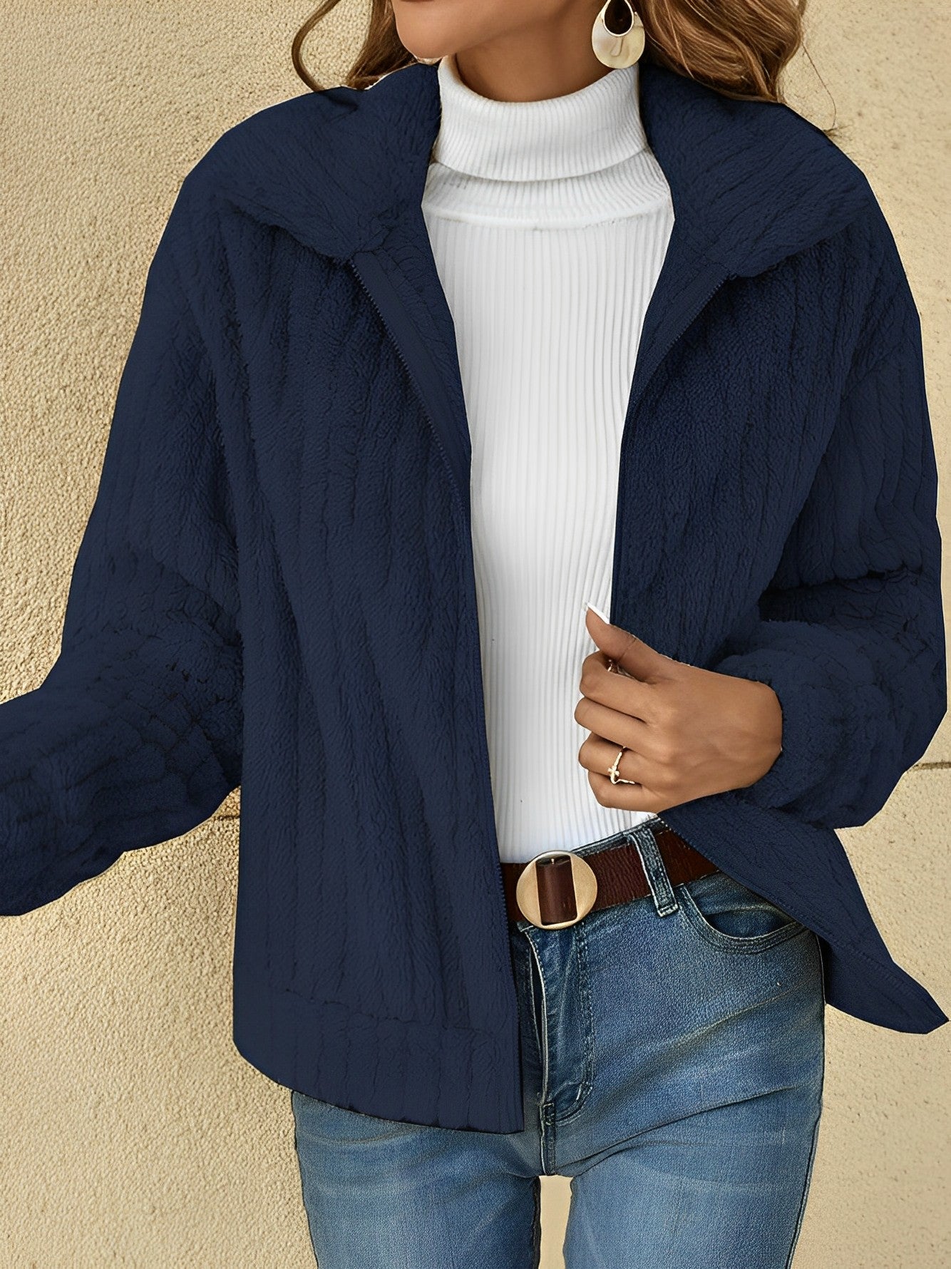 Wiebke | Damen Teddy-Jacke Kurz | Kuschelig, Bequem & Reverskragen