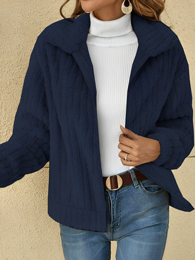 Wiebke | Damen Teddy-Jacke Kurz | Kuschelig, Bequem & Reverskragen