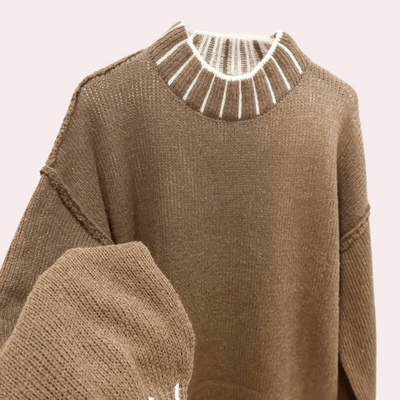 Malin | Damen Oversize Strickpullover mit Rollkragen in Braun, luxuriös & warm