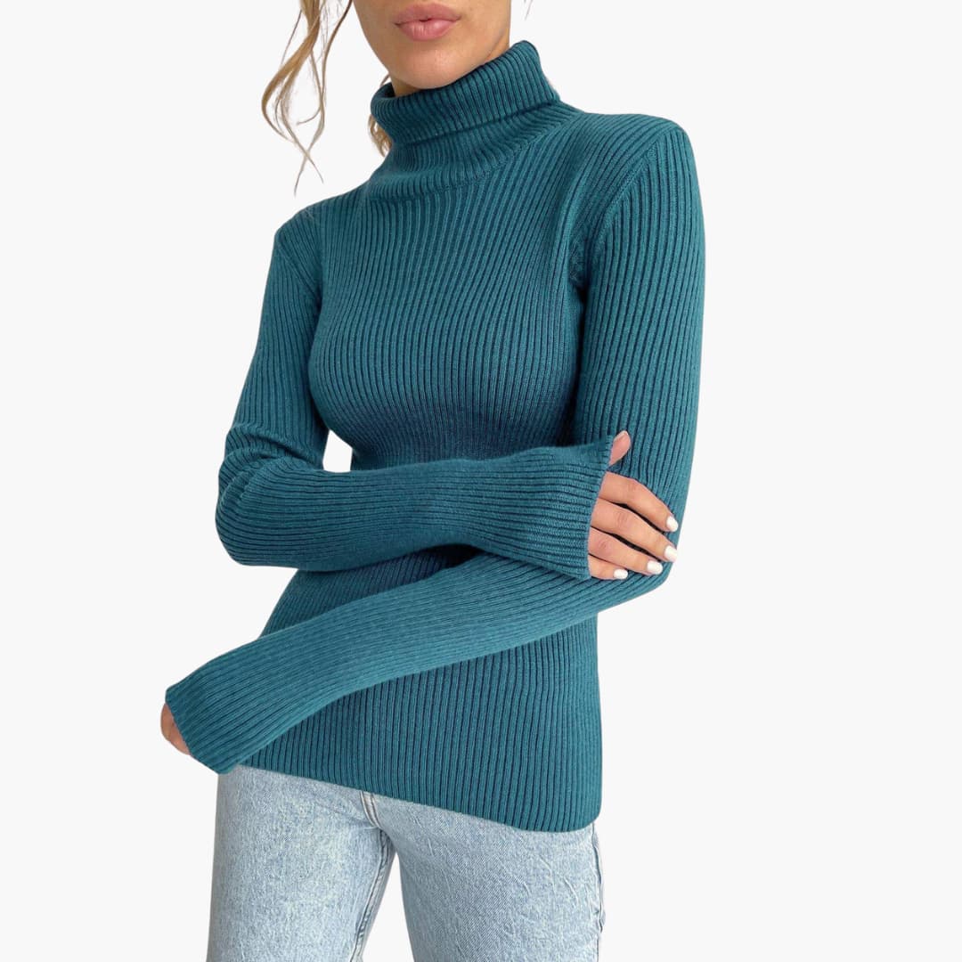 Damen Turtleneck Pullover mit gerippten Bündchen und Saum