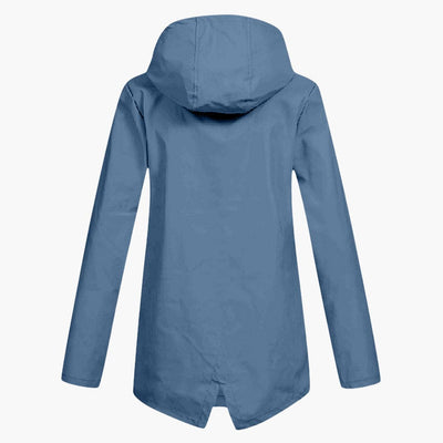 Damen regenmantel mit verstellbarer Kapuze und Reißverschluss