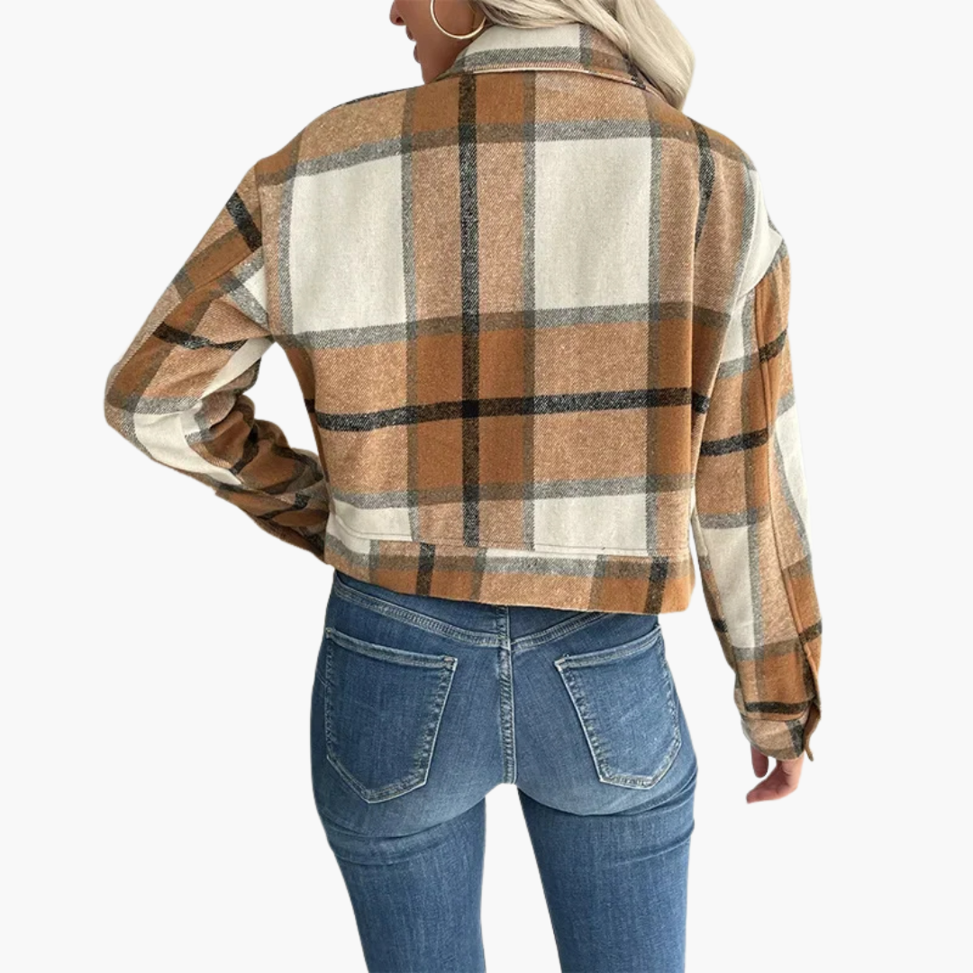 Damen Karierte Jacke mit Knopfverschluss