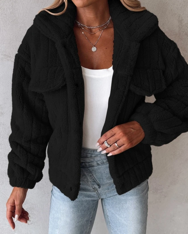 Wanda | Damen Teddy-Jacke Kurz | Kuschelig, Stylisch & Reverskragen