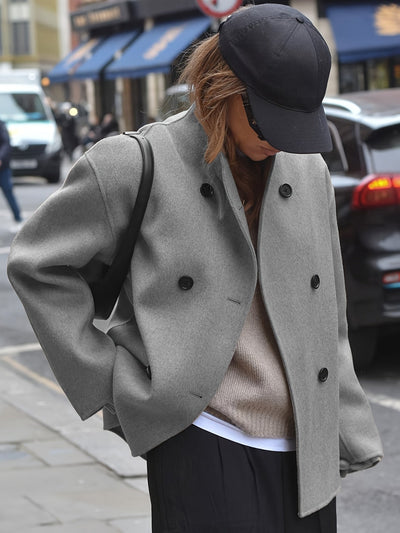 Deanne - Eleganter Doppelreihiger Beiger Mantel