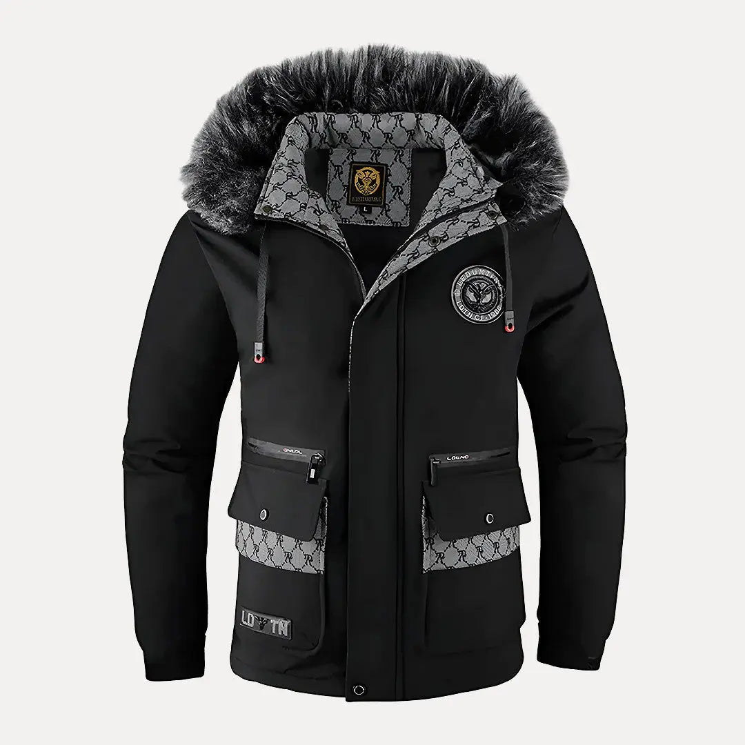Herren Winterjacke Mit Fellkapuze Und Multifunktionalen Taschen