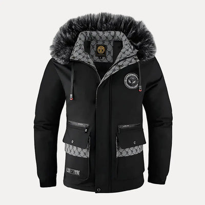 Herren Winterjacke Mit Fellkapuze Und Multifunktionalen Taschen