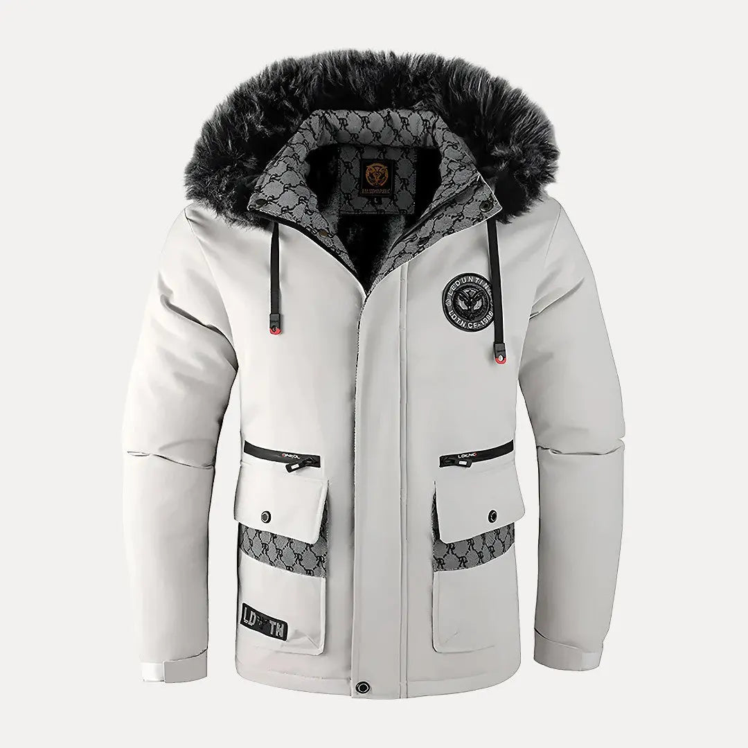 Herren Winterjacke Mit Fellkapuze Und Multifunktionalen Taschen