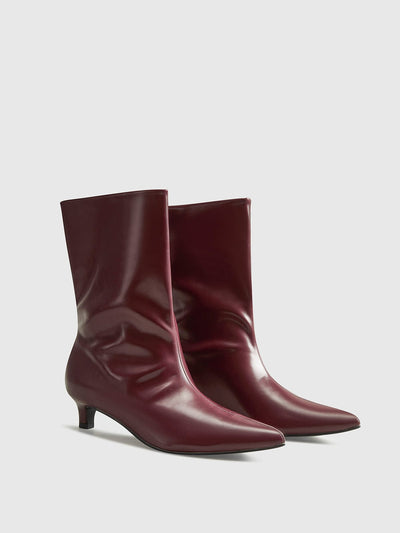 Magda | Damen Ankle Boots in Bordeaux mit spitzer Kappe & Absatz im Leder-Look