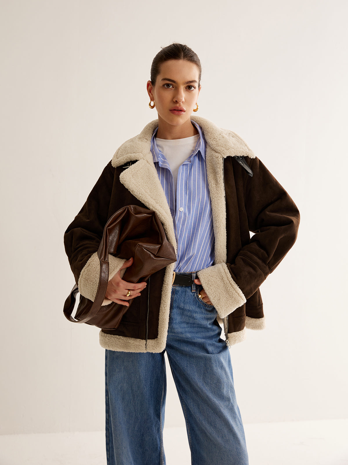 Margareth | Damen Vintage Jacke in Braun mit Fleece-Futter & Loose Fit