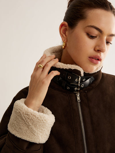 Margareth | Damen Vintage Jacke in Braun mit Fleece-Futter & Loose Fit