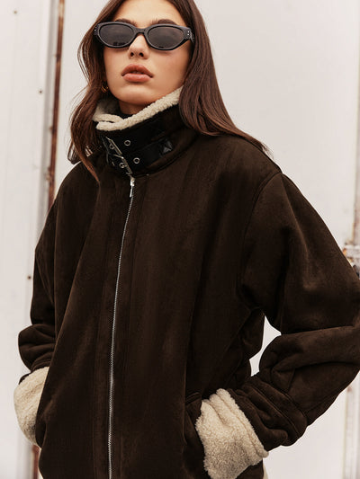 Margareth | Damen Vintage Jacke in Braun mit Fleece-Futter & Loose Fit