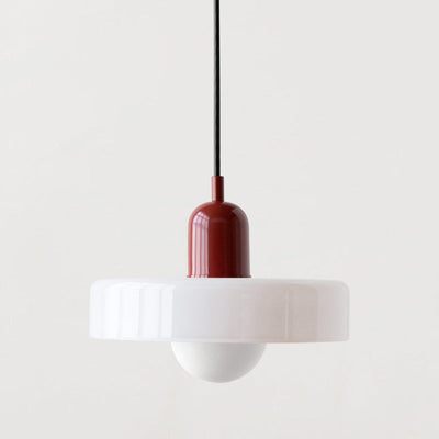 Bauhaus Pendelleuchte aus farbigem Glas für Esstisch – Moderne Hängeleuchte mit G9 Fassung, verstellbare Aufhängung, Ø25-35 cm