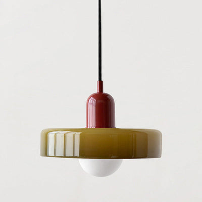 Bauhaus Pendelleuchte aus farbigem Glas für Esstisch – Moderne Hängeleuchte mit G9 Fassung, verstellbare Aufhängung, Ø25-35 cm