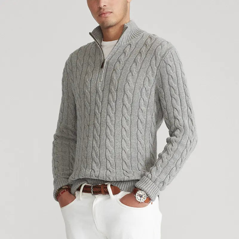 Herren Strickpullover Mit Halbzip Und Hohem Kragen