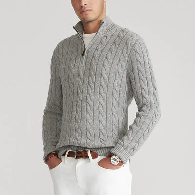 Herren Strickpullover Mit Halbzip Und Hohem Kragen