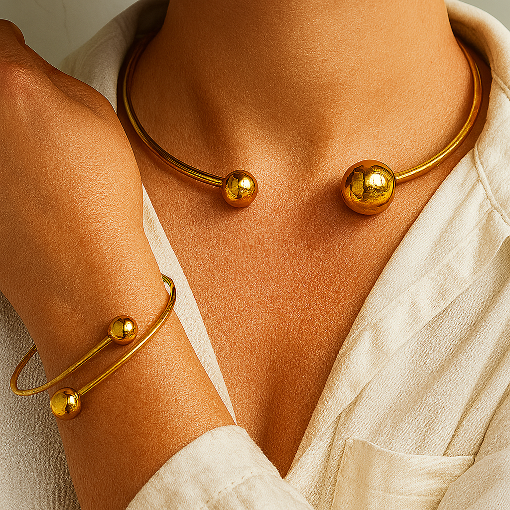 Minimalistischer Glow Halsband- & Armreif-Set | Gold