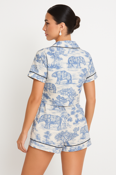 Damen Shorts Set mit Print und Kontrastbesatz – Sommer Co-ord