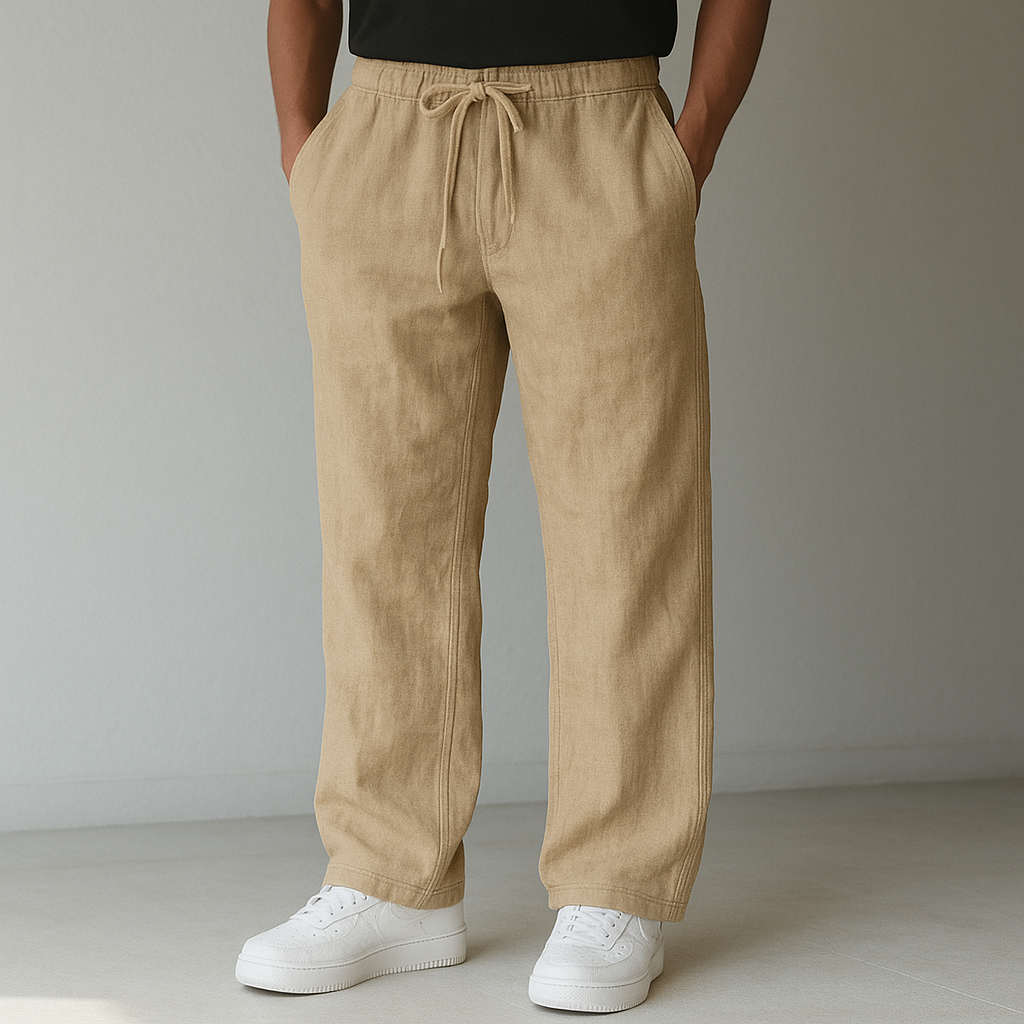 Herren Leinenhose Mit Kordelzug Und Taschen
