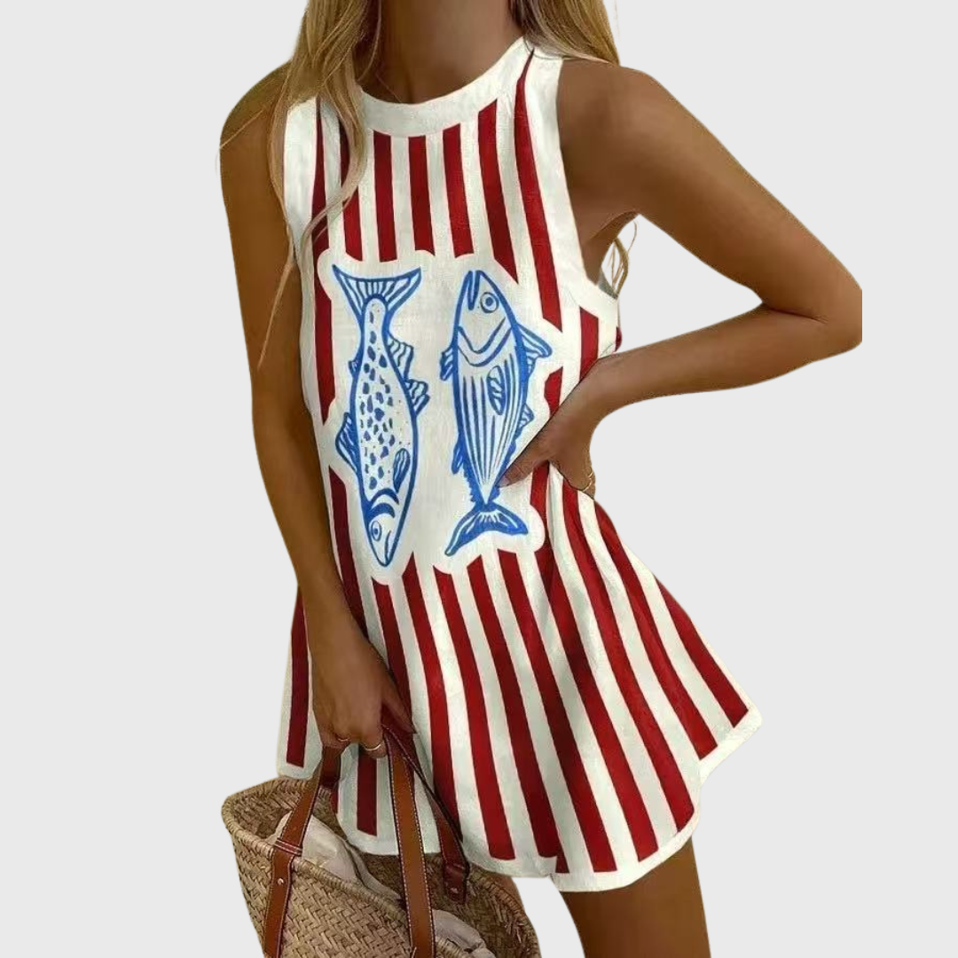 Maren| Kleid mit Fisch-Print verspielt