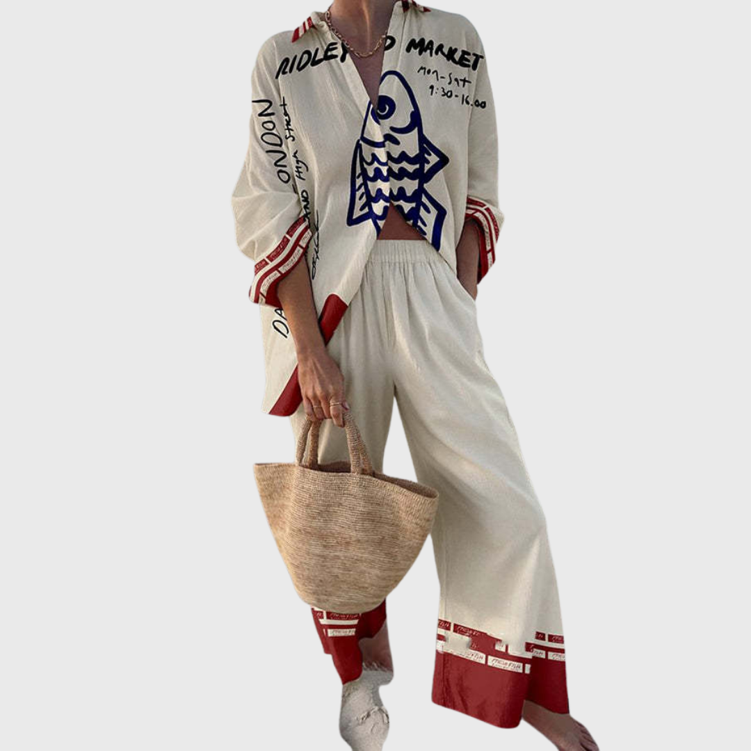 Emma | Set mit Fischprint blau verspielt