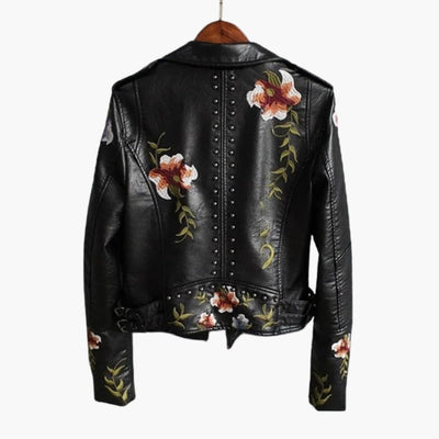 Damen Bikerjacke mit Blumenstickerei und Nieten-Details