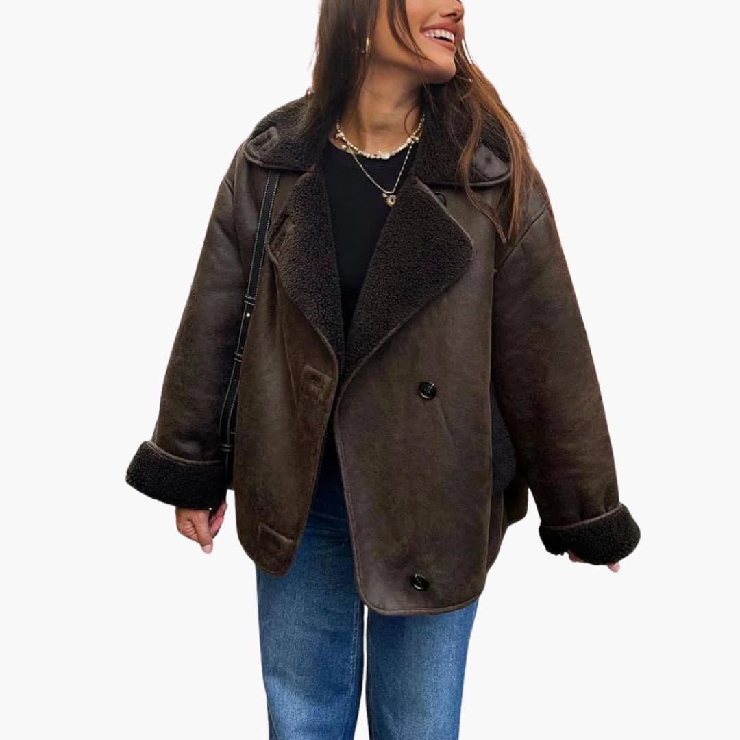 Damen Fleece jacke mit Reverskragen und Fronttaschen