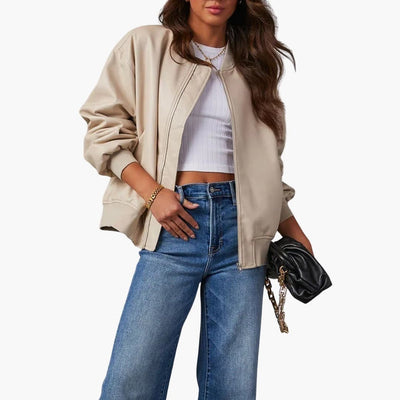 Damen Oversize Bomberjacke mit Reißverschluss und Rippdetails