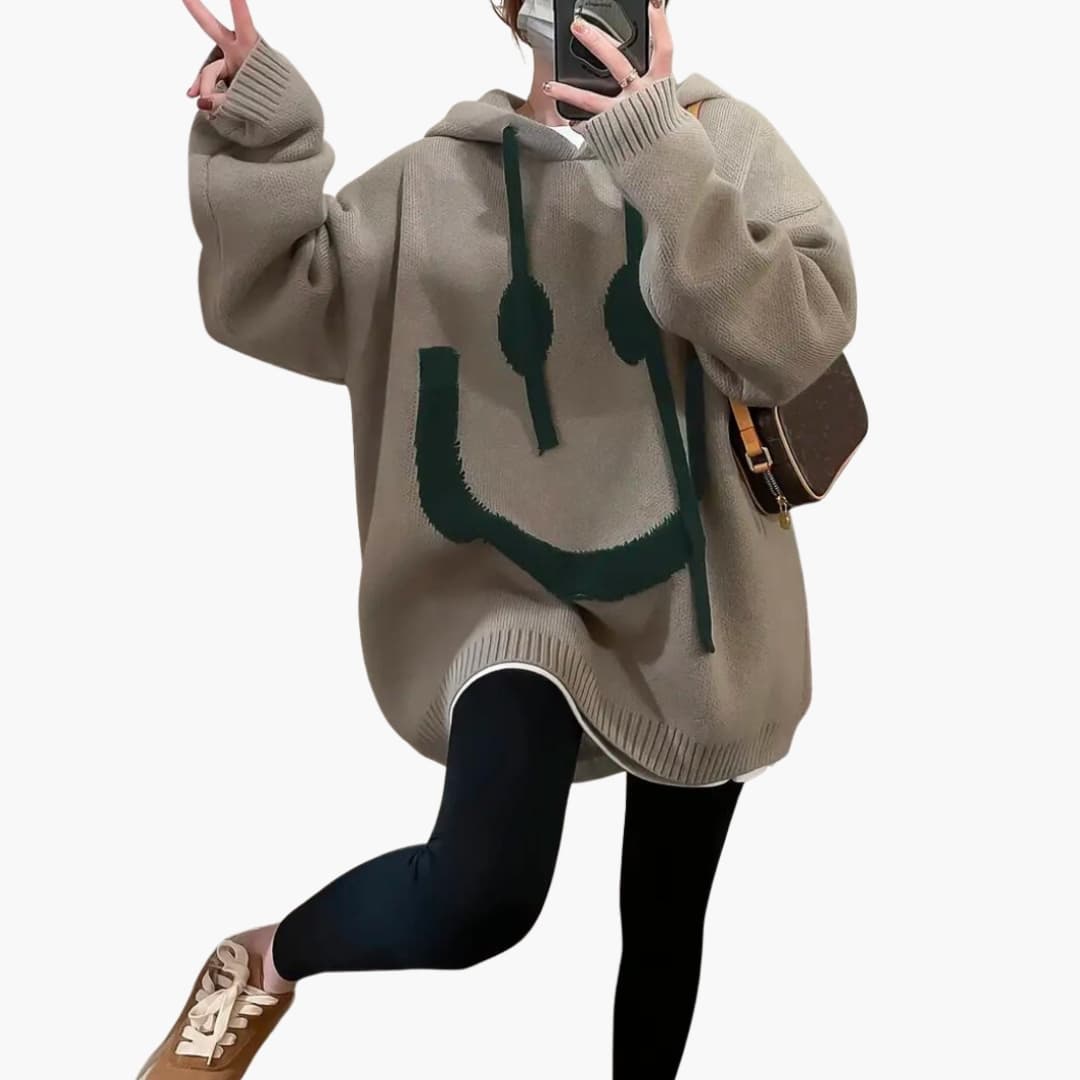 Damen Oversize Hoodie mit Smiley Print