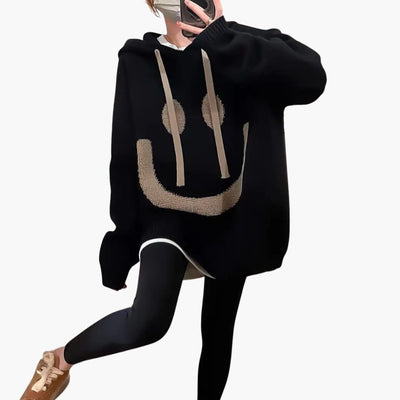 Damen Oversize Hoodie mit Smiley Print