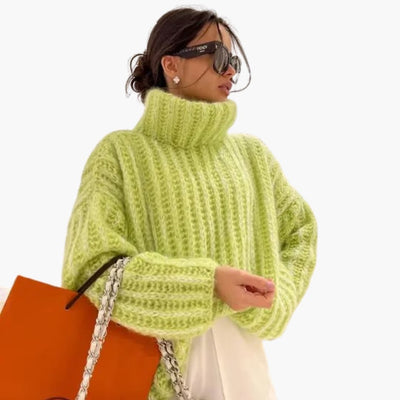 Damen Oversize Strickpullover mit Rollkragen