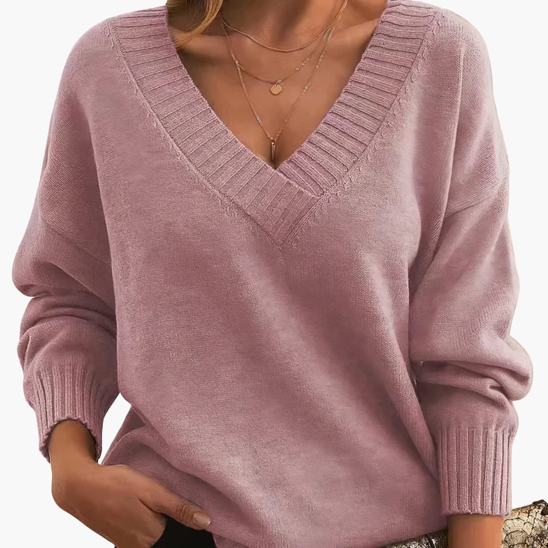 Damen Pullover mit V-Ausschnitt und langen Ärmeln