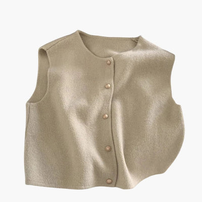 Damen Strickweste ohne Ärmel mit Rundhalsausschnitt und Knopfleiste