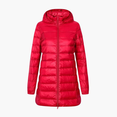 Damen Winter Daunenjacke mit Kapuze und langem Schnitt