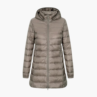 Damen Winter Daunenjacke mit Kapuze und langem Schnitt