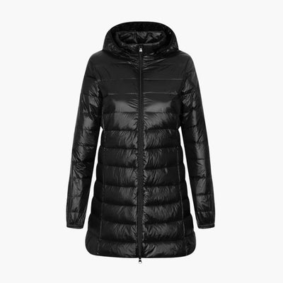 Damen Winter Daunenjacke mit Kapuze und langem Schnitt
