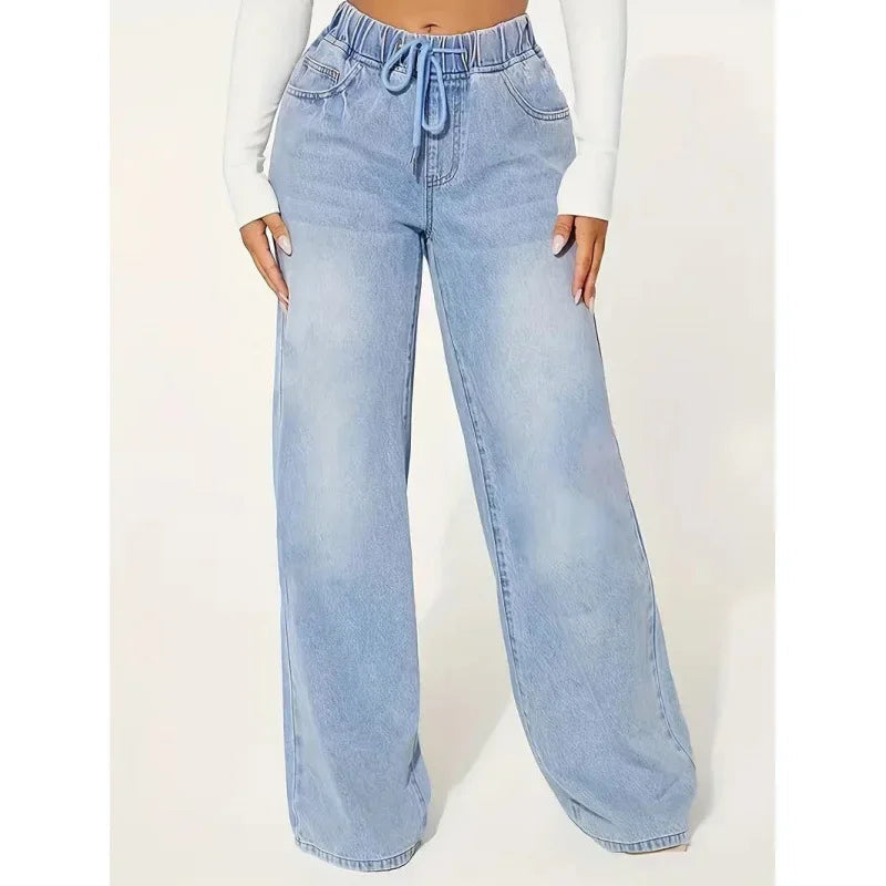 Damen Baggy Jeans Hoch Taille Denim Lässig