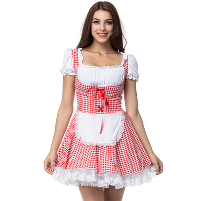 Damen Dirndl Kleid Baumwolle Schulterfrei Festlich Karomuster