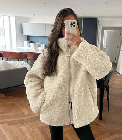 Damen Fleece Jacke Oversized Stil