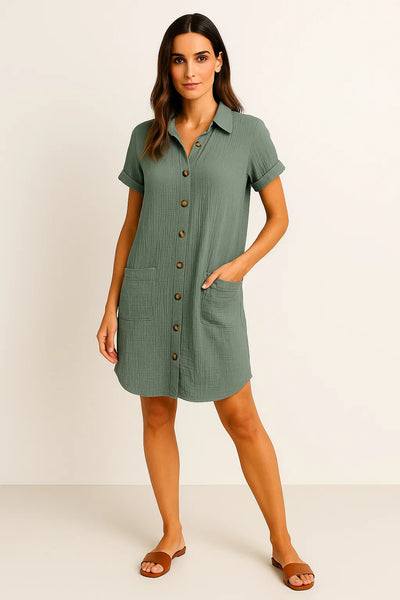 Damen Geknöpftes Sommerhemdkleid